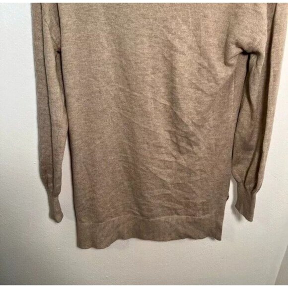 Loft Women’s Size Large Turtleneck Sweater Beige Tan Ribbed Neck Step Hem Long - Picture 10 of 12